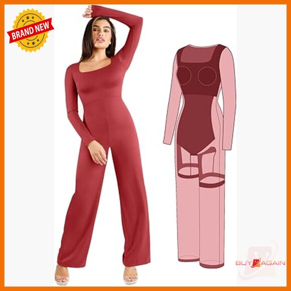 Long Sleeve Formal Jumpsuit with Built-In Shapewear XX-Large Size